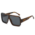 Oversized square tortoiseshell sunglasses with dark gray lenses shown from a 45-degree angle - Leopard Frame Black Grey Lens
