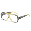 Retro pilot style double bridge sunglasses with gradient translucent frame on white background - Yellow Gray Frame (Clear Lens)