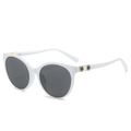 Retro round sunglasses with white frames, dark grey lenses and geometric gold accents - White Frame Dark Grey Lens