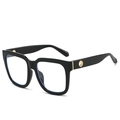 Retro oversized square black sunglasses with decorative gold hollow ring on the temples - Black Frame