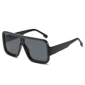 Oversized square sunglasses with glossy black frames and dark grey protective lenses - Black Frame Black Grey Lens