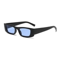 Retro rectangle sunglasses with black frame and light blue lenses in a 45-degree angle view - Black Frame Blue Lens