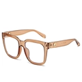 Retro oversized square sunglasses in transparent amber brown with gold metal accents - Tea Frame