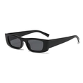 Fashionable black rectangle sunglasses with dark lenses and thick frames for a retro modern look - Black Frame Black Grey Lens