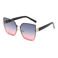 Occhiali da sole cat-eye senza montatura con lenti viola sfumate e dettagli in oro - Montatura Oro Lenti Grigio Rosa