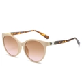 Retro round cat-eye sunglasses with cream frame and tortoiseshell temples - Beige Frame Tea Pink Lens