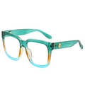 Vintage oversized square sunglasses with forest green, orange, and light blue gradient frame - Green Frame