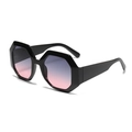 Fashionable black octagonal sunglasses with purple-pink gradient lenses for UV protection - Black Frame Grey Pink Lens