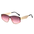 Lunettes de soleil sans monture à verres dégradés roses et branches en métal doré sur blanc - Monture Dorée Verre Rose Violet