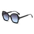 Gafas de sol de mariposa de moda con montura negra y lentes de degradado violeta - Montura Negra Lentes Gris Azul