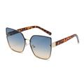 Retro rimless cat-eye sunglasses with gradient lenses and leopard print temples - Gold Frame Green Yellow Lens