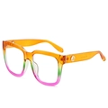 Retro square oversized sunglasses featuring orange, green, and purple gradient frames - Orange Frame Pink Temple