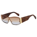 Trendy rimless sunglasses with gradient lenses and stylish brown tortoiseshell temples - Gold Frame Tea Blue Lens