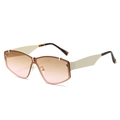Lunettes de soleil sans monture à verres dégradés géométriques et branches crème - Monture Beige Verres Thé Rose