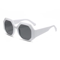 Fashionable white octagonal sunglasses with dark grey lenses and chunky geometric frame - White Frame Dark Grey Lens