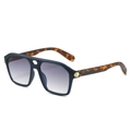 Retro pilot sunglasses with matte navy frame, double bridge and tortoiseshell temples - Blue Frame Gradient Grey Lens