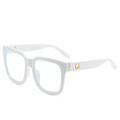 Retro oversized square sunglasses in white gloss finish with gold metal temple accents - White Frame