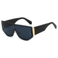 Occhiali da sole oversize alla moda con montatura nera e dettagli in metallo dorato - Montatura Oro Nero Grigio