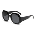 Fashionable oversized octagonal sunglasses in glossy black finish with dark lenses - Black Frame Black Grey Lens