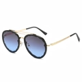 Modische Doppelbrillen-Sonnenbrille mit Wellenglas und graviertem Metallgestell für Damen - Schwarzer Rahmen Graublaue Gläser
