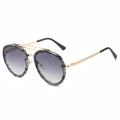Fashion double bridge round sunglasses with marble frame and gradient lenses - Ink Pattern Frame Gradient Gray Lens