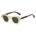 Retro octagonal sunglasses with champagne frames and tortoiseshell temples for outdoor use - Yellow Frame Green Lens