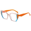 Vintage cat-eye anti-blue light glasses with bold orange and blue geometric frames - Champagne Frame