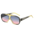 Fashionable pilot sunglasses with double bridge and blue-red gradient lenses - Yellow Gray Frame Gray Pink Lens