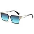 Fashion square metal cutout sunglasses with gradient blue lenses and silver frames - Silver Frame Gray Blue Lens