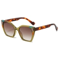 Modern oversized cat-eye sunglasses with translucent green frame and tortoiseshell temples - Green Frame Tea Lens