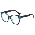 Modern oversized square sunglasses with colorful geometric accents and clear lenses - Black Blue
