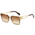 Fashionable square frame gold metal sunglasses with brown gradient lenses and cutout design - Gold Frame Gradient Tea Lens