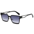 Modern square fashion sunglasses with hollow metal temples and gradient blue lenses - Black Frame Gradient Gray Lens