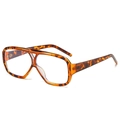 Retro tortoiseshell double bridge glasses with oversized frames and clear lenses - Leopard Frame (Clear Lenses)
