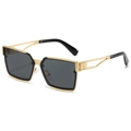 Modern square gold metal sunglasses with dark lenses and black temple tips in 45-degree view - Gold Frame Black Grey