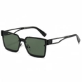 Fashion square hollow metal sunglasses in glossy black frame with dark green lenses - Black Frame Green Lens