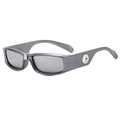Grey rectangular narrow frame sunglasses with vintage futuristic silver metal detailing - Silver Gray Frame Mirror Lens