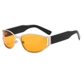 Retro cat-eye sunglasses with orange lenses and golden hollow metal frames in 45-degree view - Gold Frame Orange Lenses