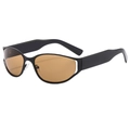 Lunettes de soleil œil-de-chat rétro avec monture noire enveloppante et verres ambrés tendance - Monture Noire Verres Thé Clair