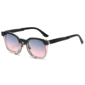 Modern gradient lens sunglasses with black and transparent two-tone frame in 45-degree view - Black Grey Frame Grey Pink Lens