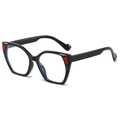 Square oversized black sunglasses with unique red and blue color block corner accents - Black Frame