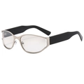 Futuristic cat-eye glasses with champagne gold metal frames and wide black temples - Silver Frame Gradient Silver Lens