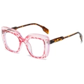 Fashionable square pink leopard print sunglasses with transparent frame and tortoiseshell arms - Pink Leopard Frame