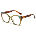 Retro square sunglasses with olive green frames, leopard temples and colorful accents - Green Frame