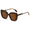 Fashionable oversized tortoise shell square sunglasses with dark brown lenses and classic retro style - Leopard Frame / Tea Lens
