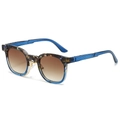 Retro tortoise and blue translucent sunglasses with brown gradient lenses and metal bridge - Blue Leopard Frame Gradient Tea Lens