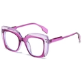 Fashionable oversized square sunglasses with purple transparent frames and clear lenses - Purple Frame