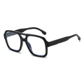 Classic black double-bridge aviator frame glasses with square shape and clear lenses - Black Frame