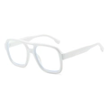 Classic double bridge aviator sunglasses with white square frame and clear lenses - White Frame