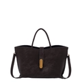 Minimalist large brown frosted tote bag with gold oval buckle and shoulder strap - Ebony